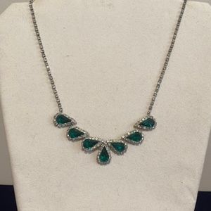 Vintage Pear Shaped Green Rhinestones and Cubic Zirconia Necklace